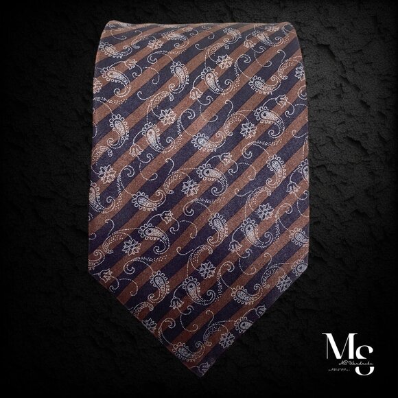 DOLCEPUNTA Brown Paisley Stripe Silk Tie In Made Italy W: 3.6" EX COND - Picture 5 of 6